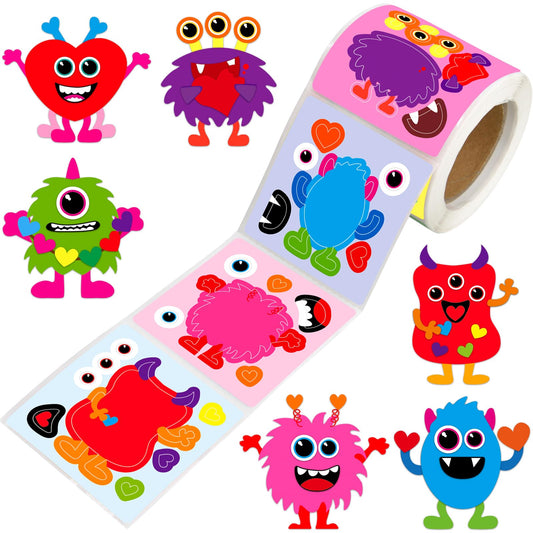Ceiba Tree Valentines monster stickers roll with six designs for classroom crafting