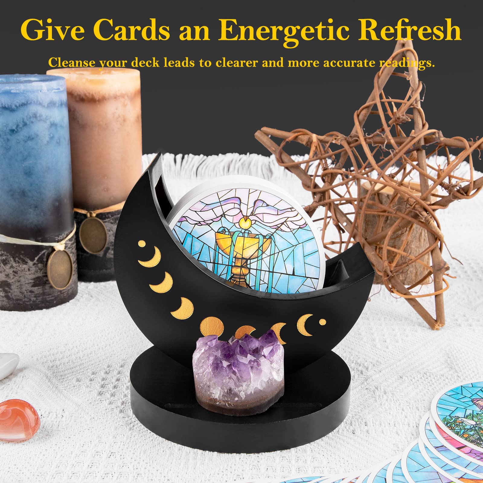 Ceiner tarot deck display box crystal storage compartment for healing stones and runes.