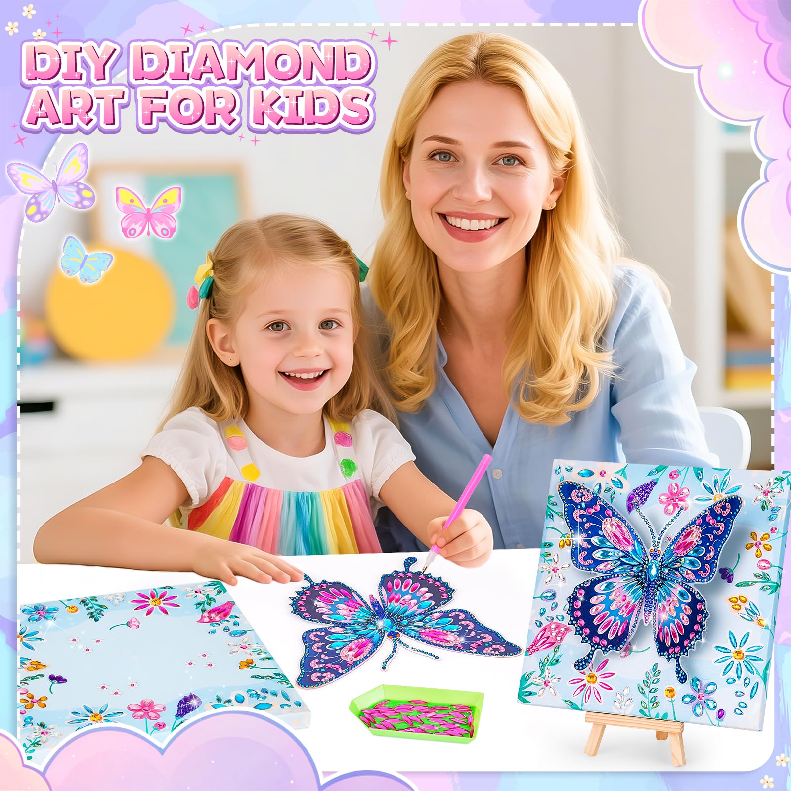 Celecstan diamond art kit wooden frame and stand for easy display