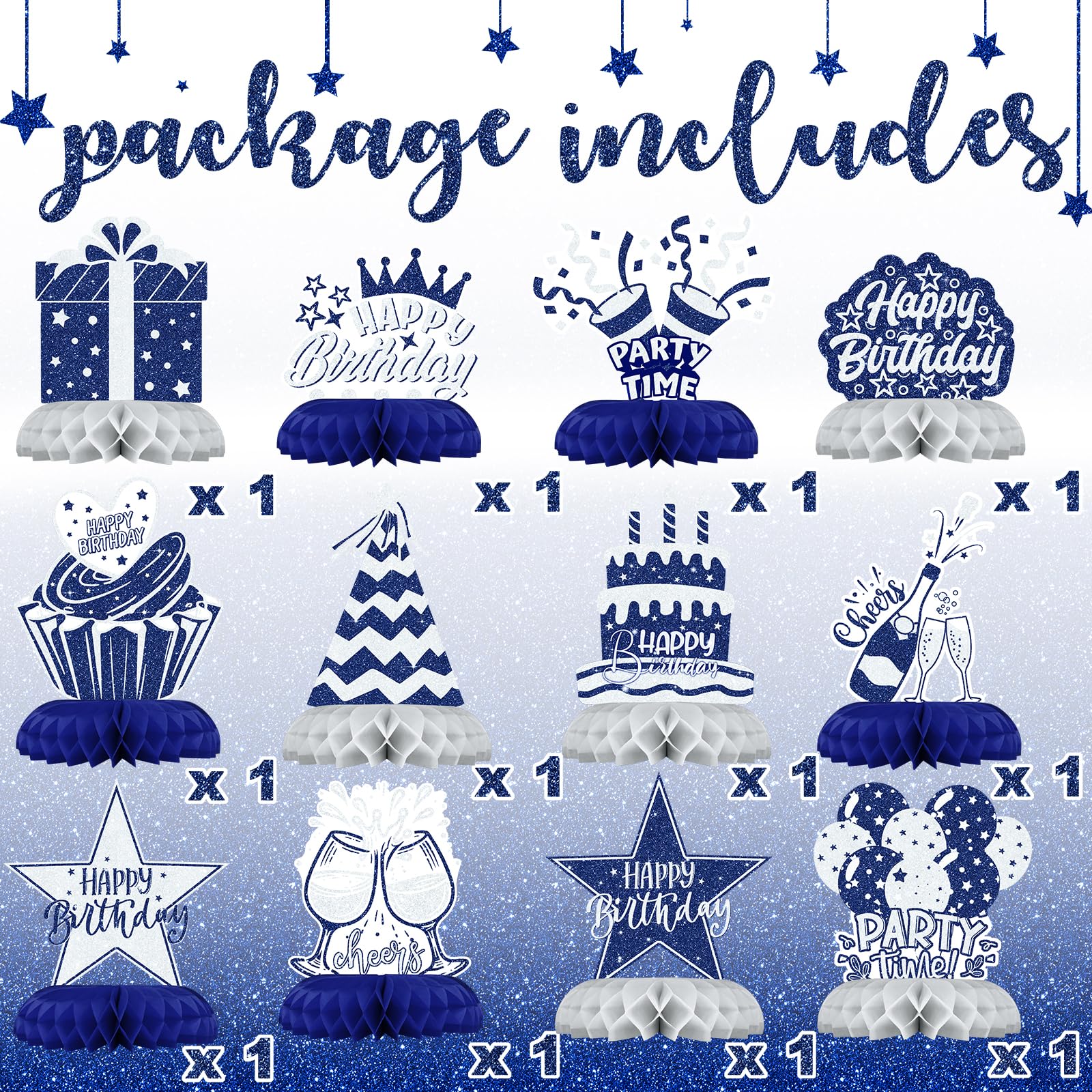 Celee blue-silver centerpiece kit offers quick assembly for effortless setup.