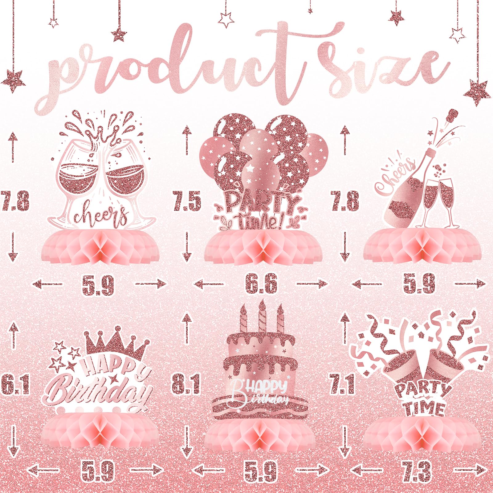 Celee pink rose gold birthday card complements honeycomb decor for cohesive celebration.