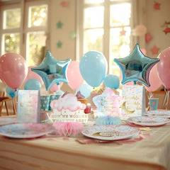 Celee Twinkle Twinkle blue honeycomb base centerpiece for blue accents.