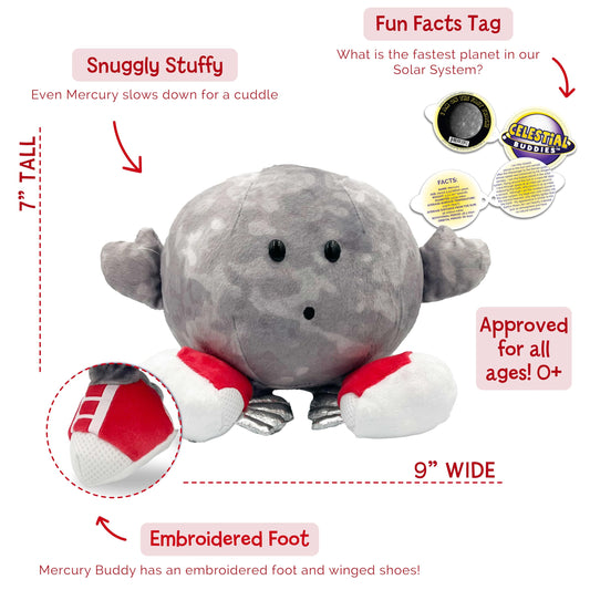 Celestial Buddies Mercury Buddy embroidery details highlight lifelike features.