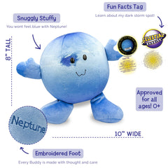 Celestial Buddies Neptune Buddy embroidered face adds friendly charm for kids.