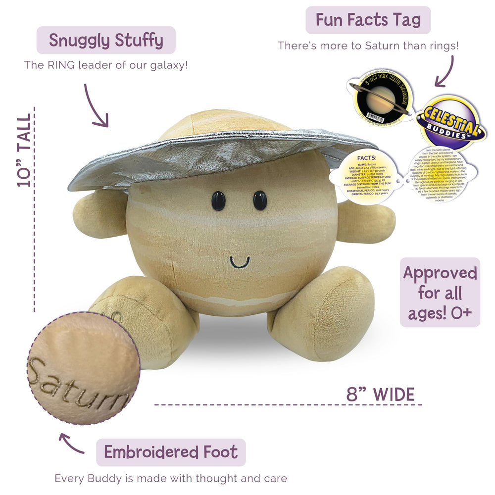 Celestial Buddies Saturn Buddy plush shows soft fabric perfect for hugs