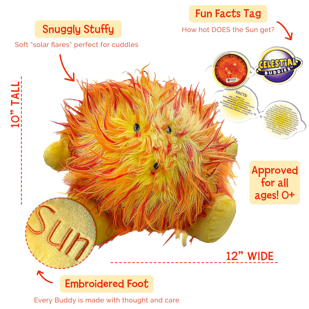 Celestial Buddies Sun Buddy with fuzzy solar flares and embroidered details.