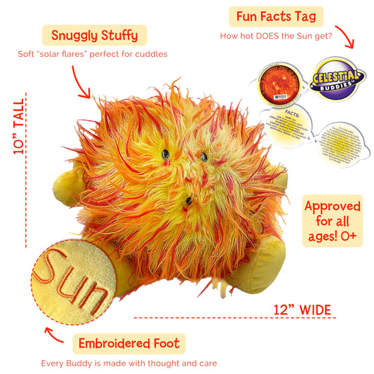 Celestial Buddies Sun Buddy with fuzzy solar flares and embroidered details.