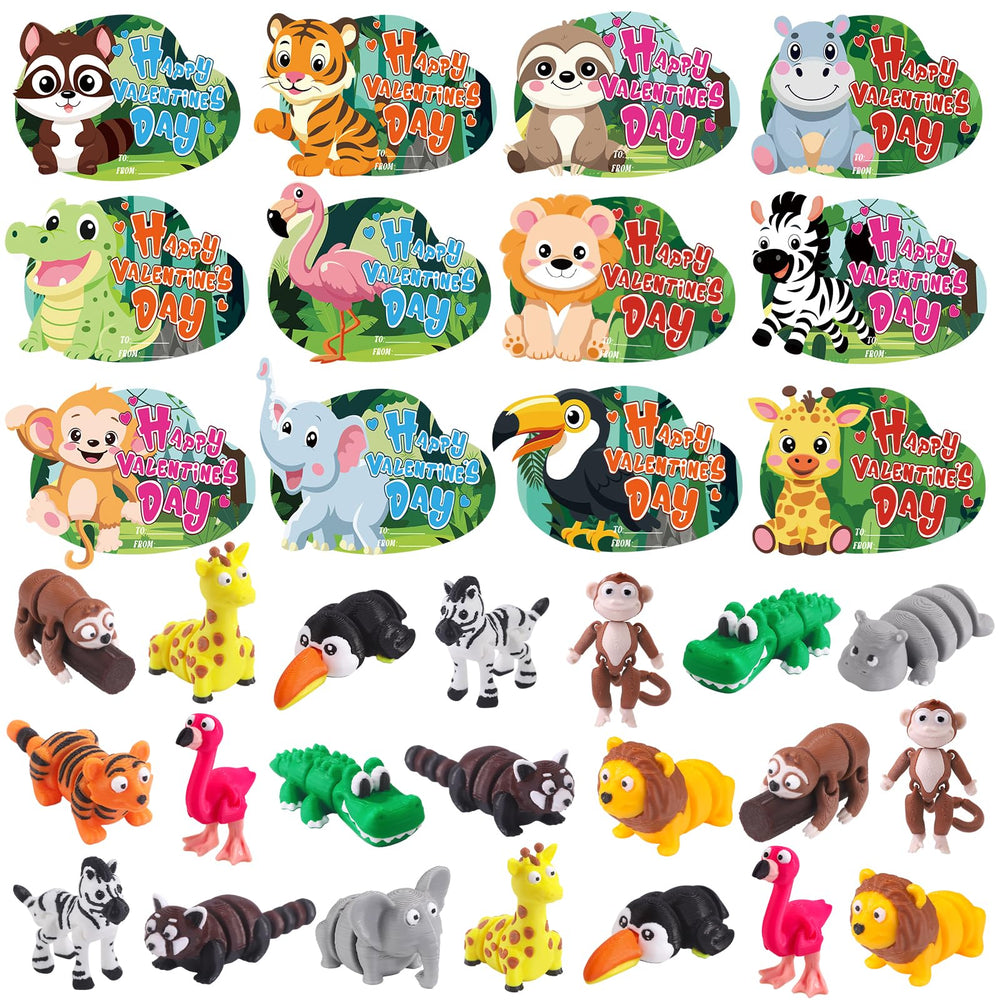 Celltestria 24pc valentines forest animals figures in bright colors for kids.