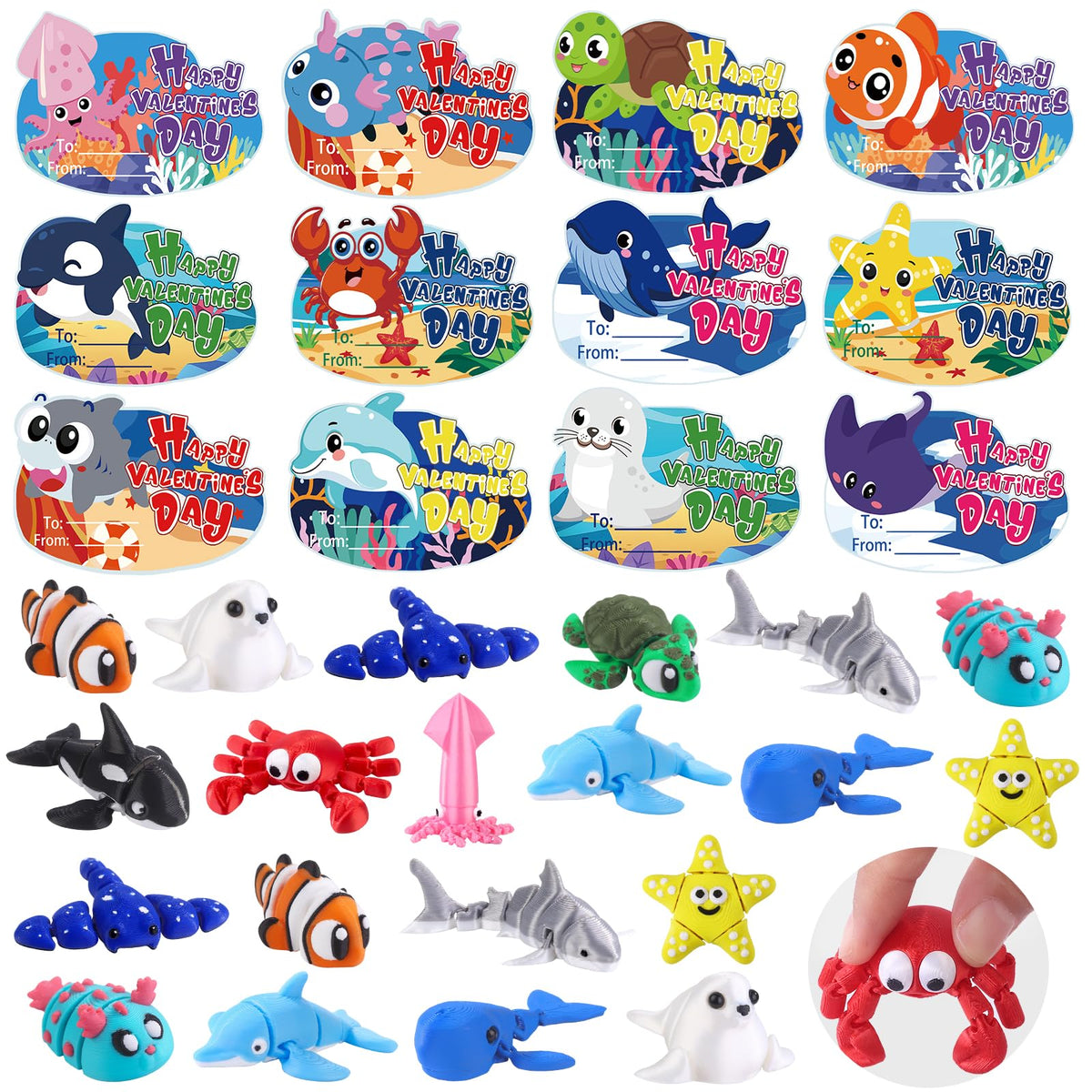 Celltestria ocean animal figurine collection, vivid 3D toys for Valentine exchanges and classroom rewards.