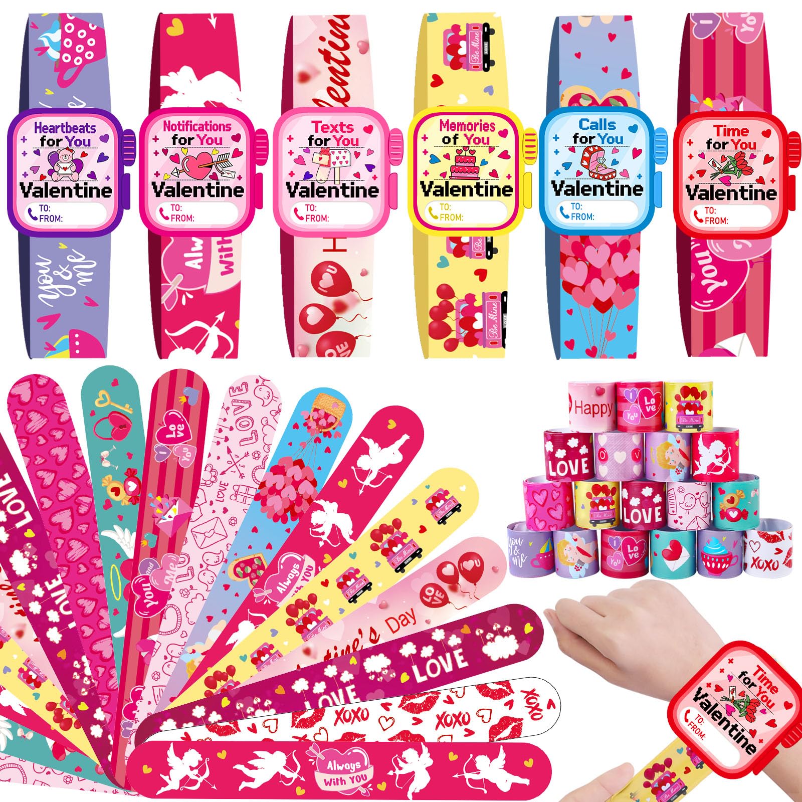 Celltestria Valentine slap bracelets 24-pack, ideal for classroom gift exchanges