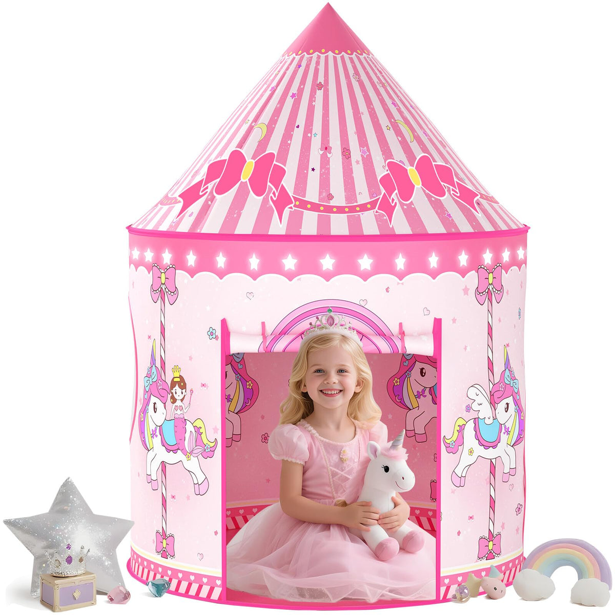 Celontry girls princess play tent pink castle for cozy pretend play indoors and outdoors.