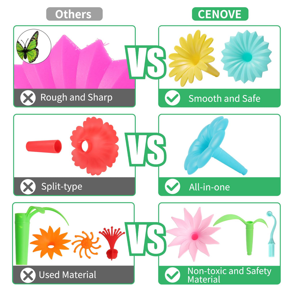 CENOVE colorful stem parts encourage sorting and color recognition during pretend gardening.