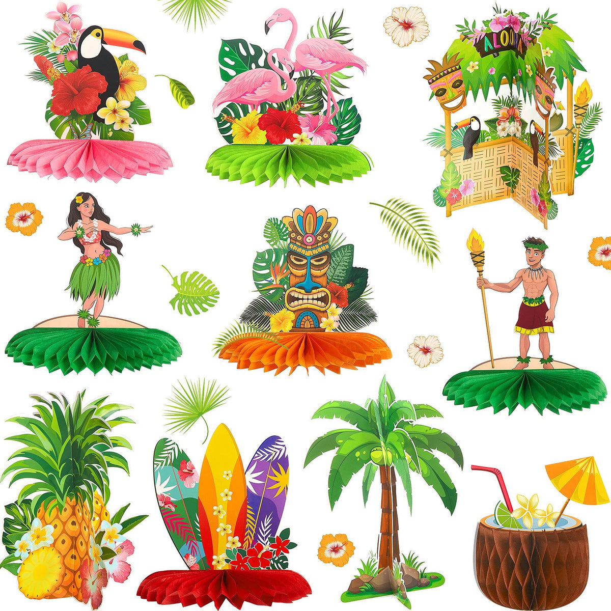 Censen Hawaiian luau flamingo honeycomb centerpiece for festive table decor