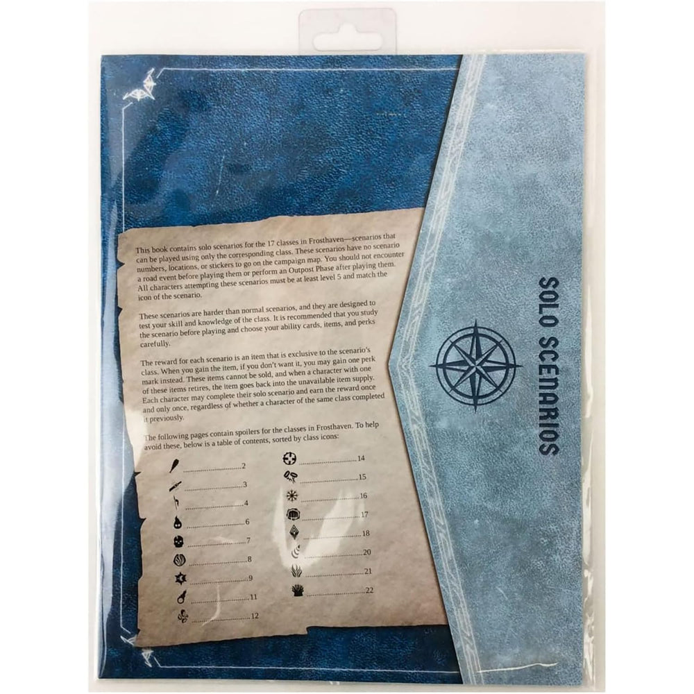 Cephalofair Games Frosthaven solo scenarios icon chart showing class challenges.