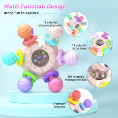 Cerberus teether featuring Montessori clear beads for sensory exploration