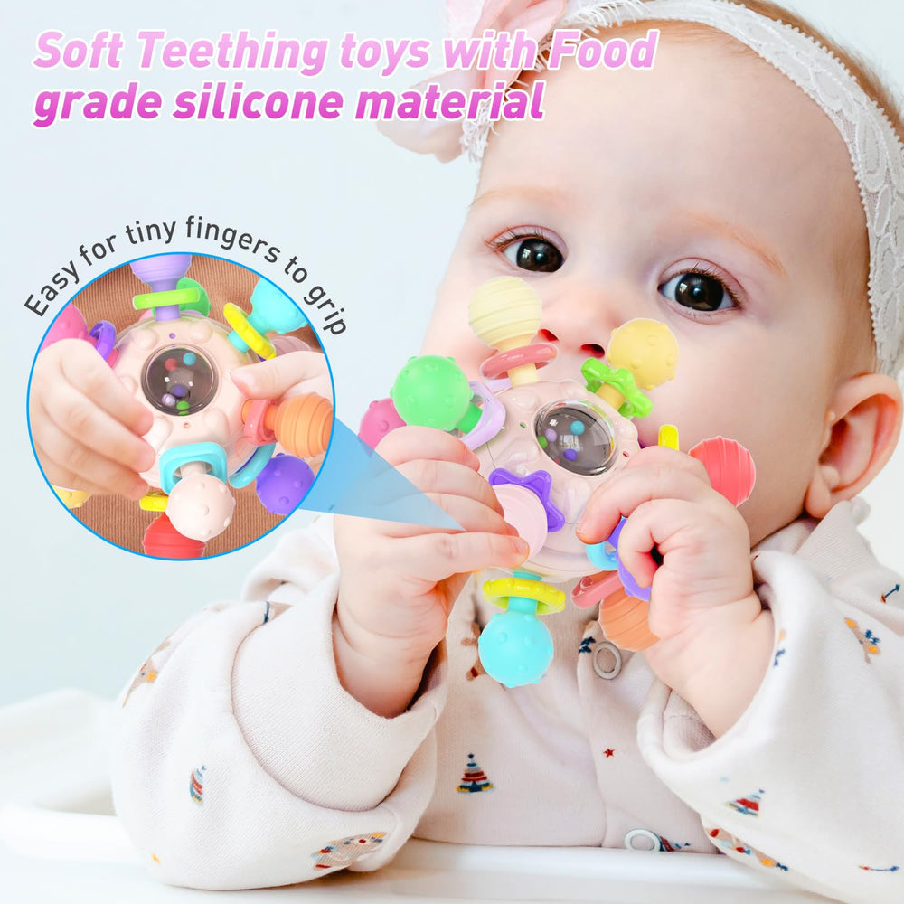 Two textures on Cerberus teether aid gum massage and grasping during play