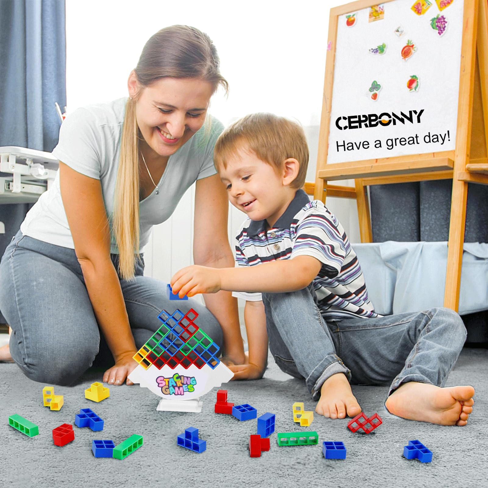 CERBONNY Tetra Tower compact blocks for travel play and focus.