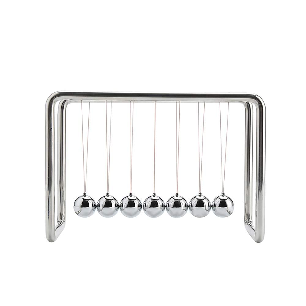 CERROPI Newtons Cradle front view with seven balls, ideal for desk decoration and focus.
