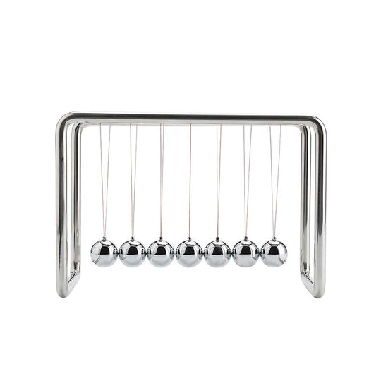 CERROPI Newtons Cradle front view with seven balls, ideal for desk decoration and focus.