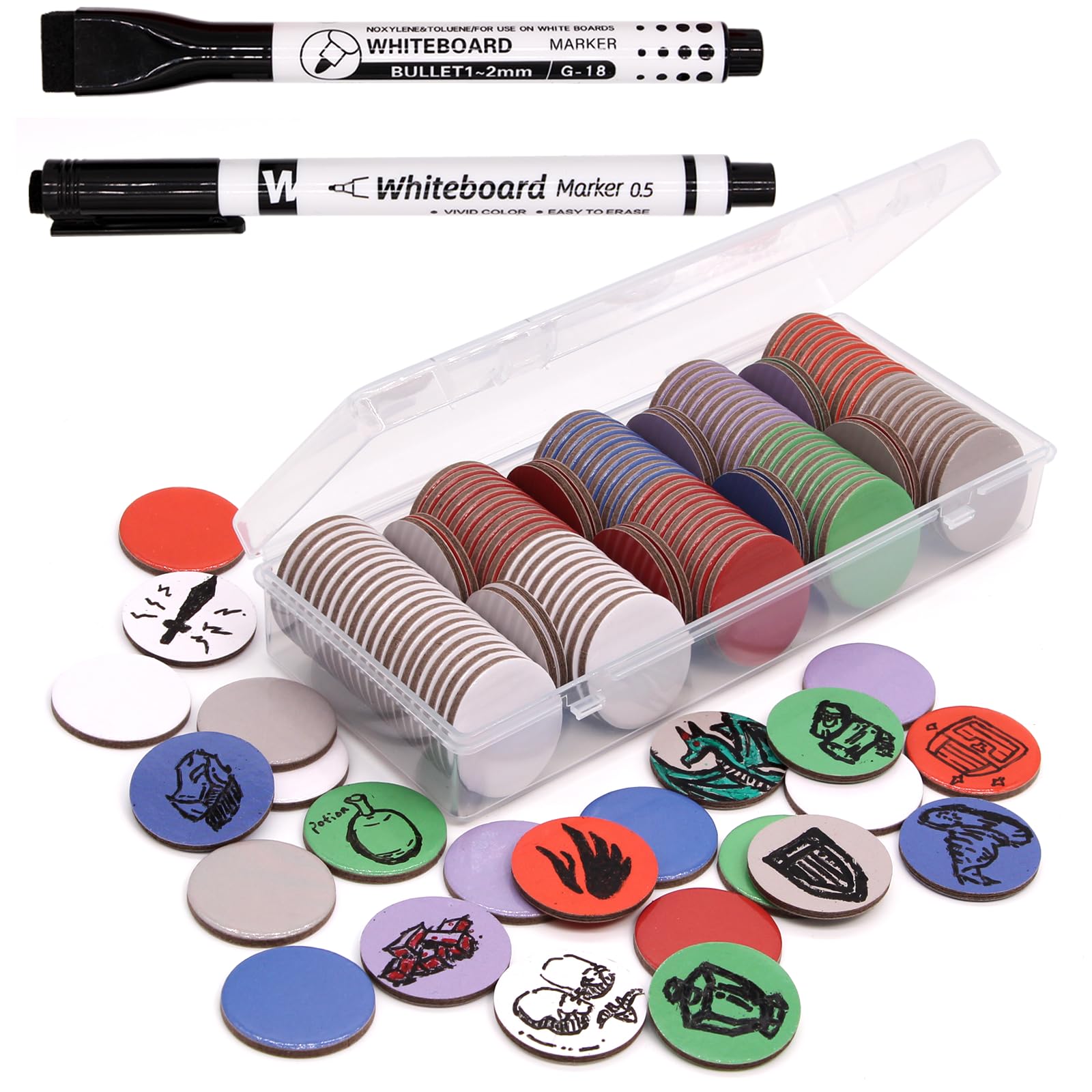 Certihiamken dry erase tokens in seven colors for clear game status