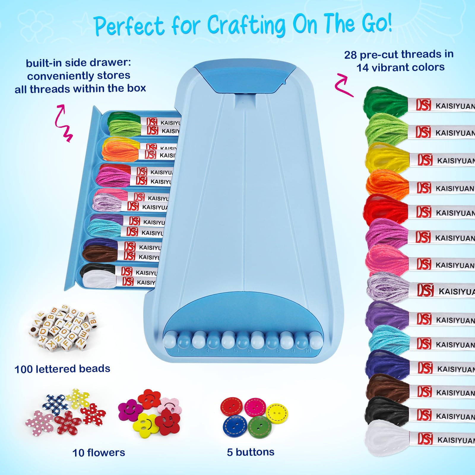 CEUCAL bracelet kit side drawer stores threads and beads for portable crafting