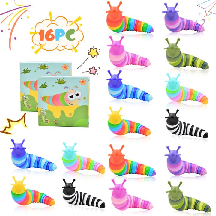 Cevioce slug fidget toy set with 16 colorful pieces for relief and focus.