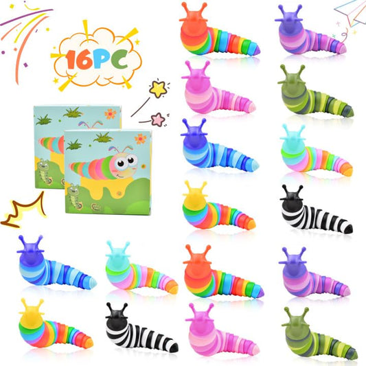 Cevioce slug fidget toy set with 16 colorful pieces for relief and focus.
