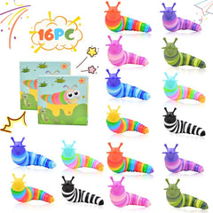 Cevioce slug fidget toy set with 16 colorful pieces for relief and focus.