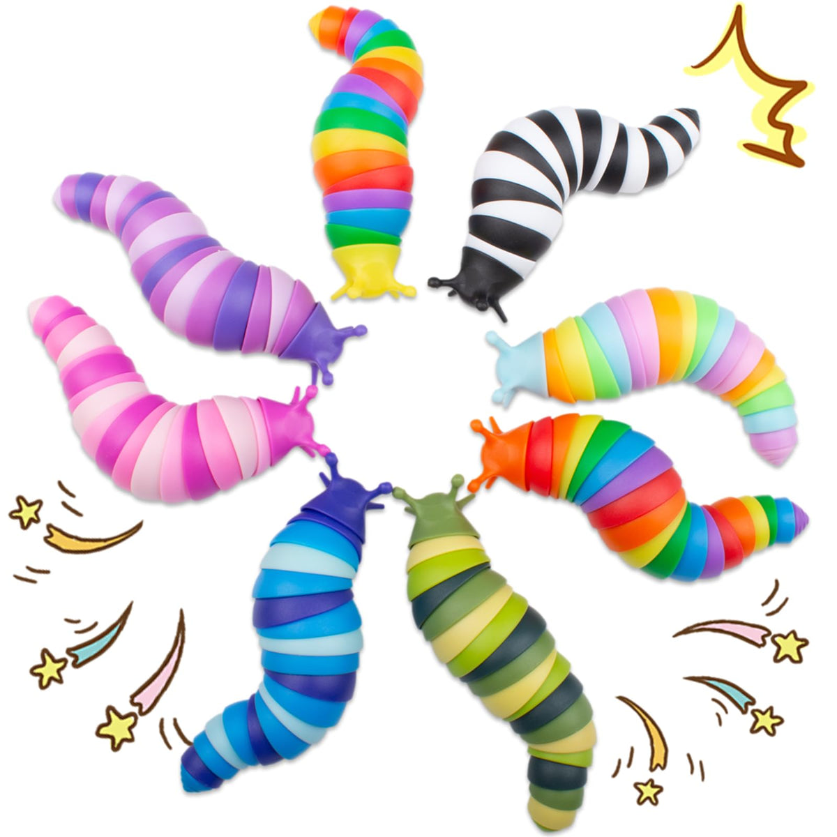 Cevioce 8-piece slug fidget toys in black for focused tactile play during work
