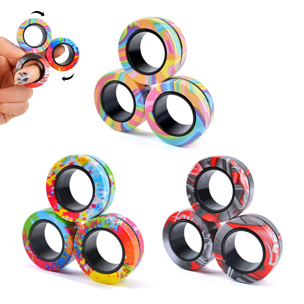 Cevioce 9Pcs magnetic rings set, front view, supports focus and calm at work.