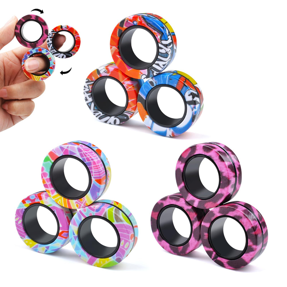 Cevioce 9Pcs magnetic rings set in packaging view, portable stress relief on the go.