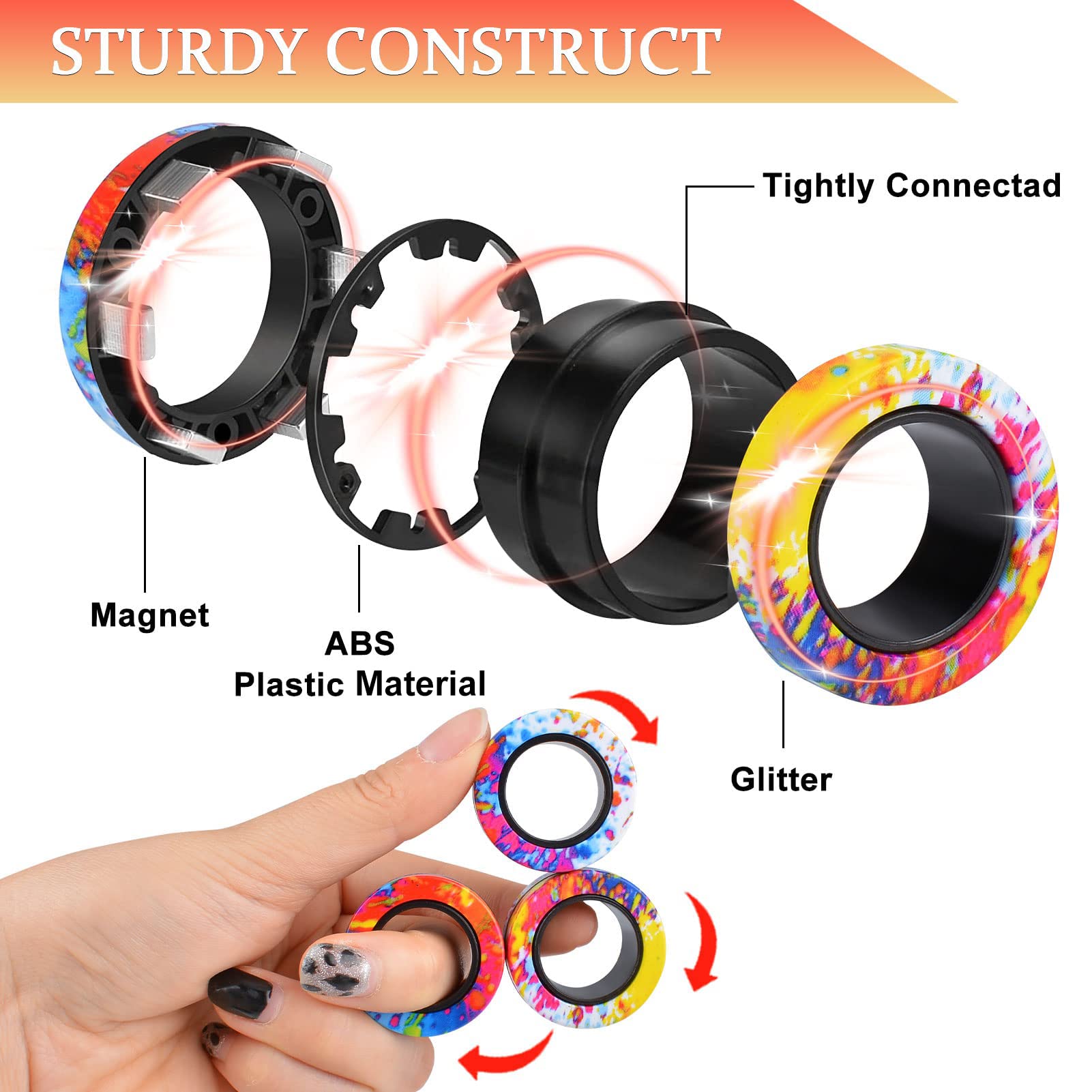 Cevioce anti-stress magnetic rings improving concentration and calm during work.