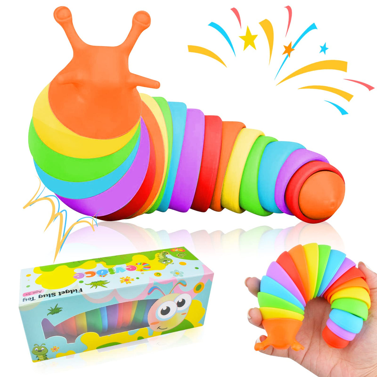 Cevioce fidget slug toy held in hand for tactile stress-relief and focus.