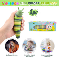 Cevioce Sensory Slug Green action demonstrates 3D articulation for tactile play.