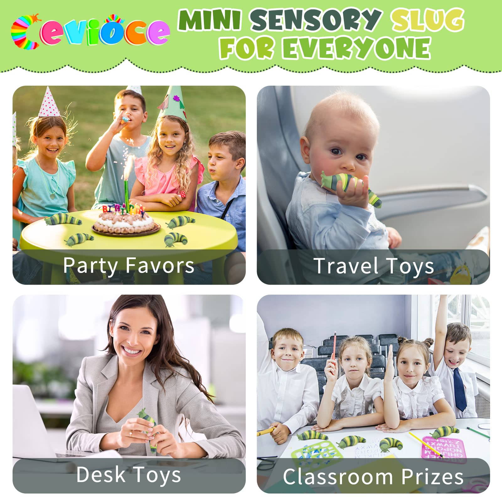 Cevioce Sensory Slug Green desk use supports quick decompression.