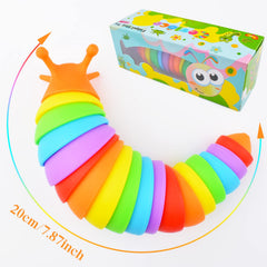 Cevioce sensory slug toy with child at desk enjoying quiet play.