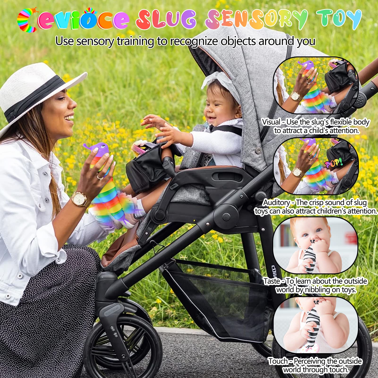 Cevioce sensory slug toy crisp sound enhances attention and focus during exploration.