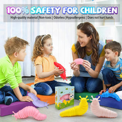 Cevioce 3D articulated slug toy in motion for tactile stimulation.