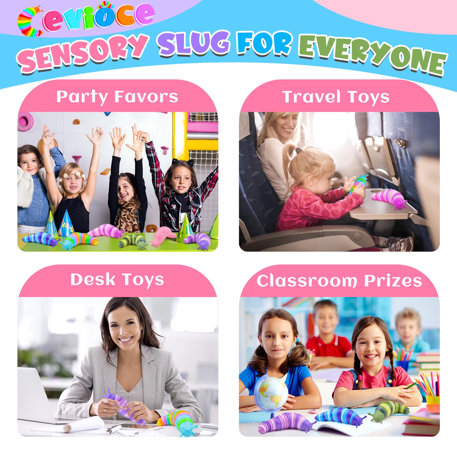 Cevioce blue slug toy provides tactile satisfaction and focus aid.