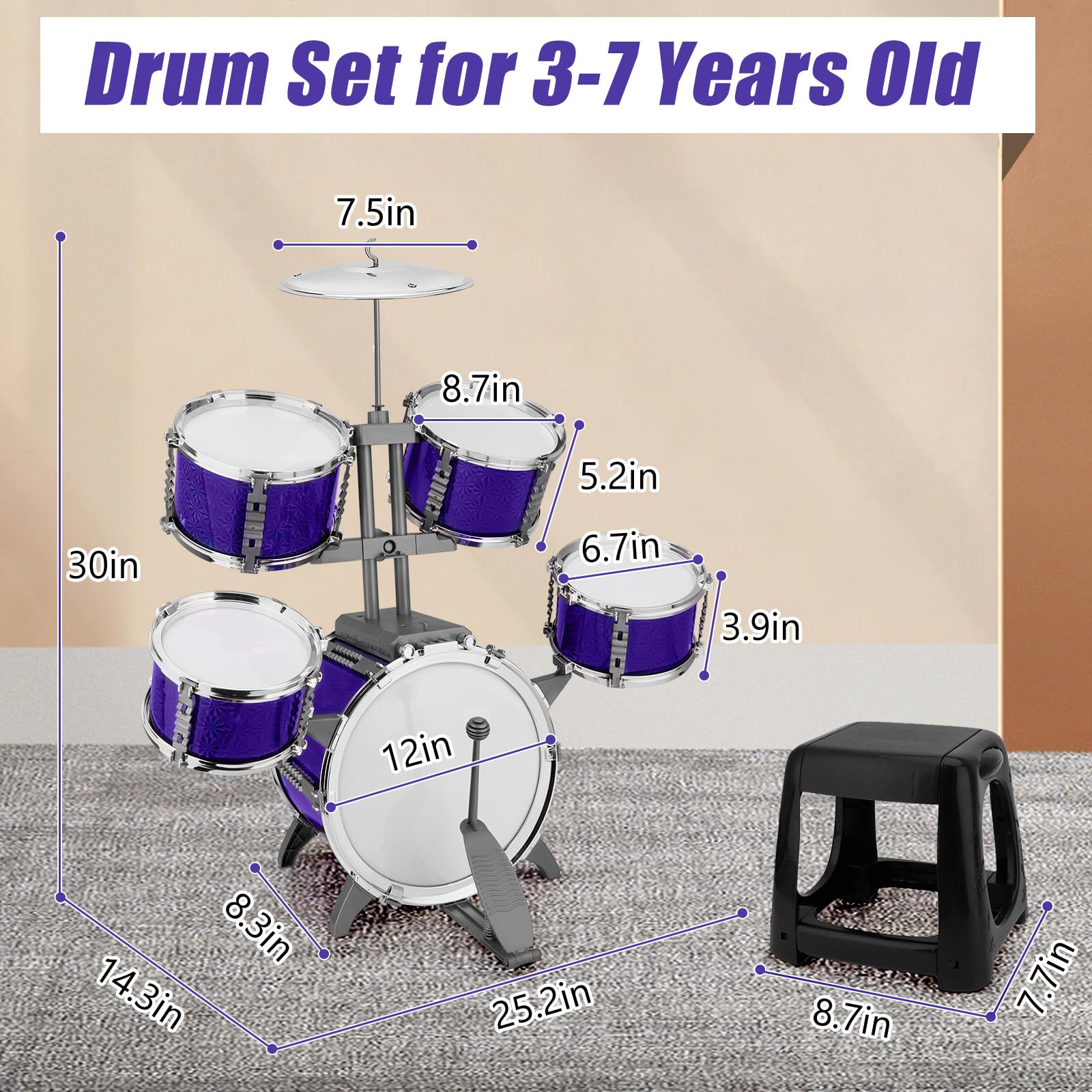 CHADRIGIVS Kids Jazz Drum Set durable materials ensure long-lasting toddler use.