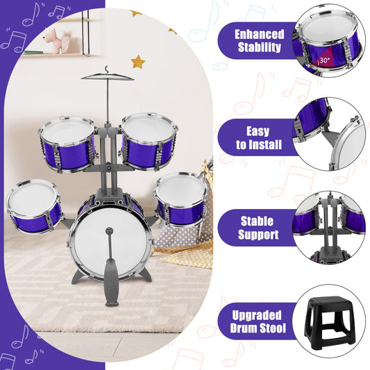 CHADRIGIVS Kids Jazz Drum Set front view shows a compact, kid-friendly design.