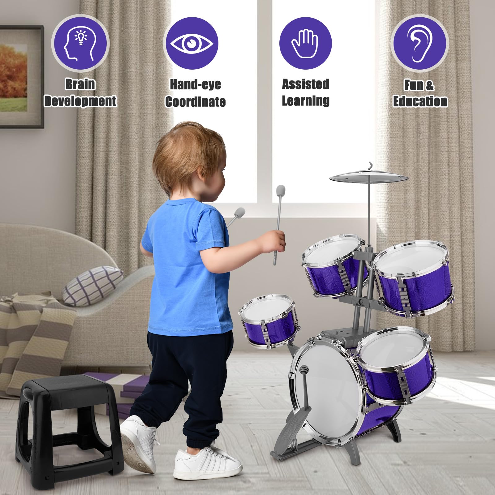 CHADRIGIVS Kids Jazz Drum Set snare drum offers authentic drum feel for little performers.