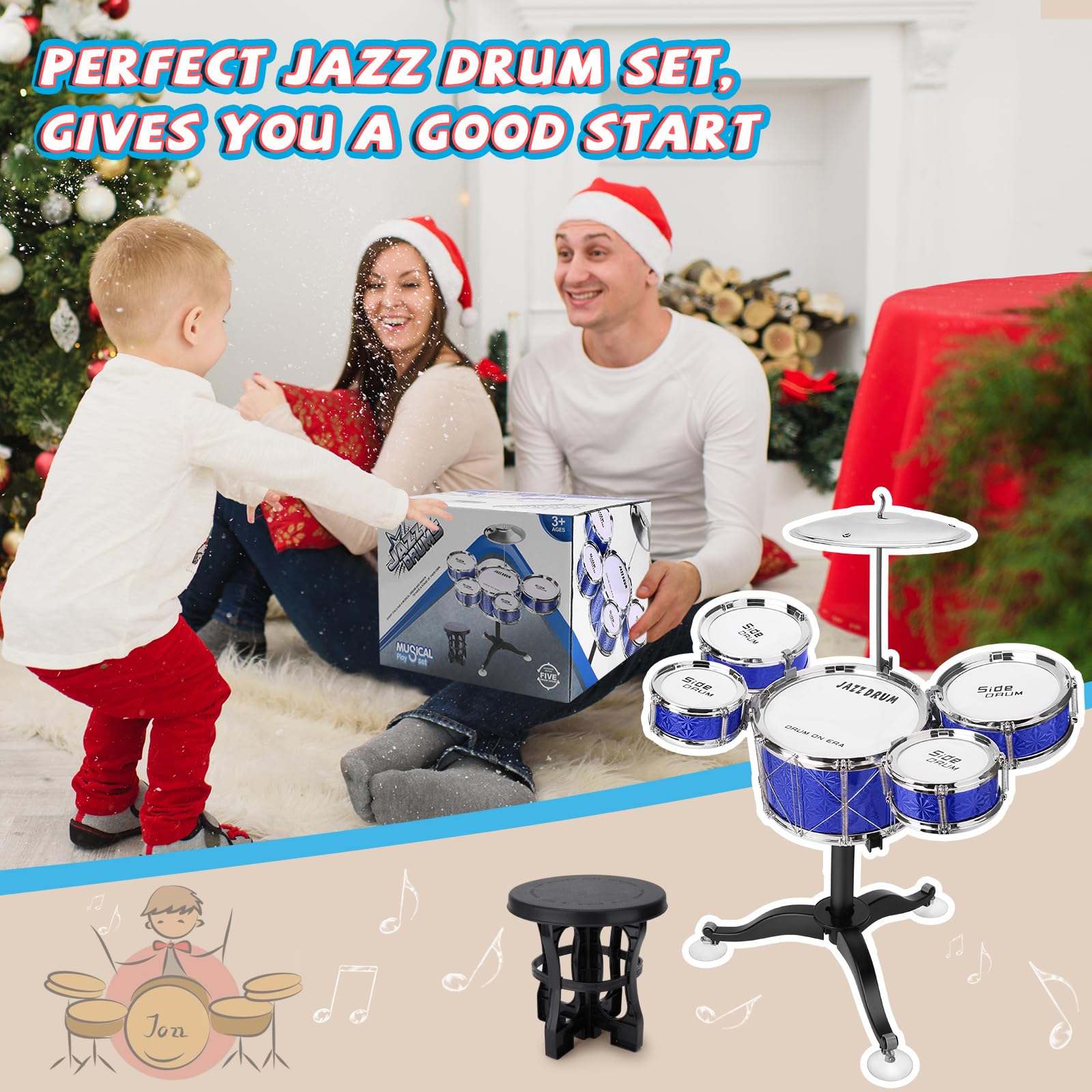 CHADRIGIVS Toddler Drum Set blue drum-head detail, durable build supports gentle tapping