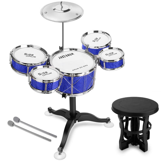 CHADRIGIVS Toddler Drum Set blue front view, ideal beginner percussion kit for kids