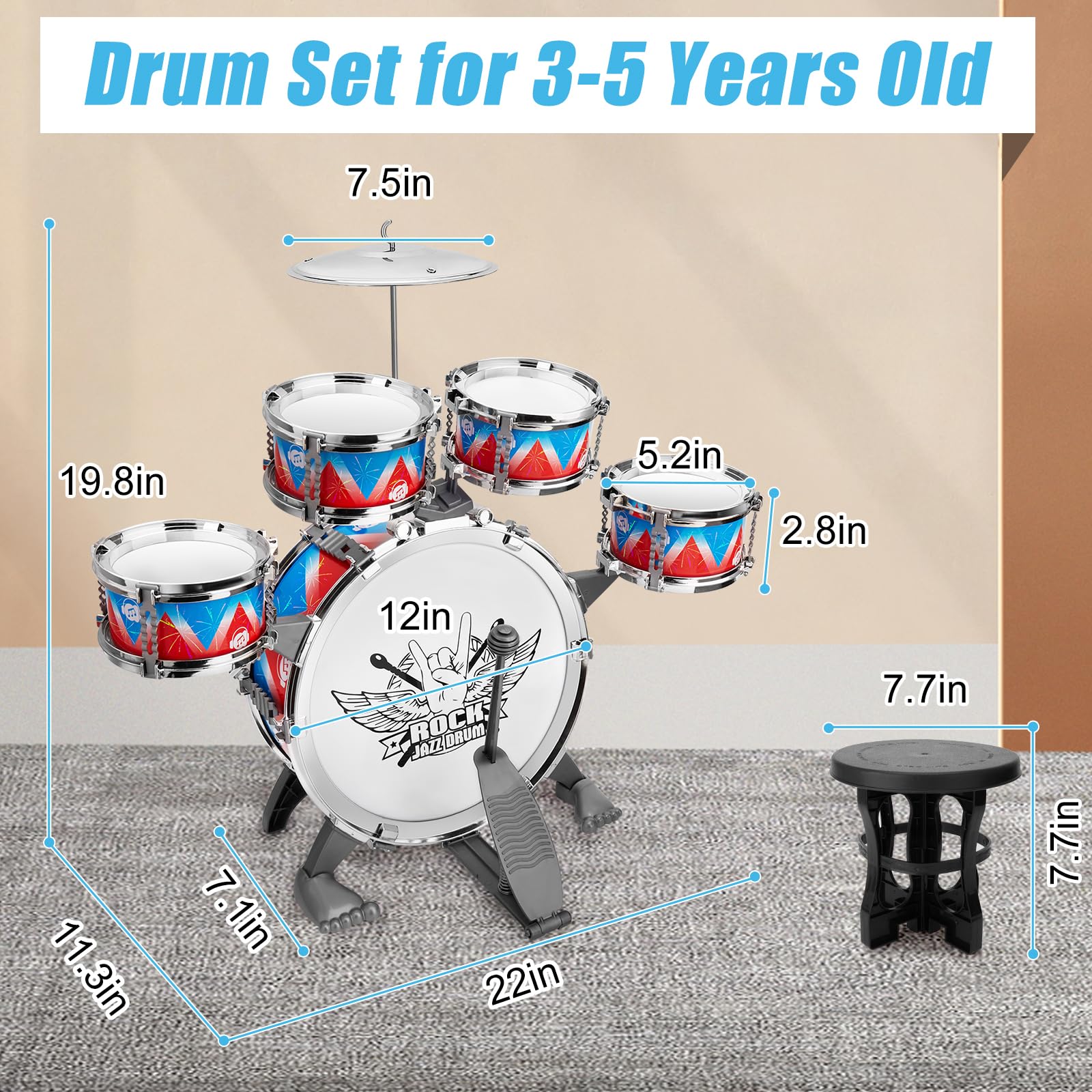 CHADRIGIVS toddler drum set included stool for comfortable practice