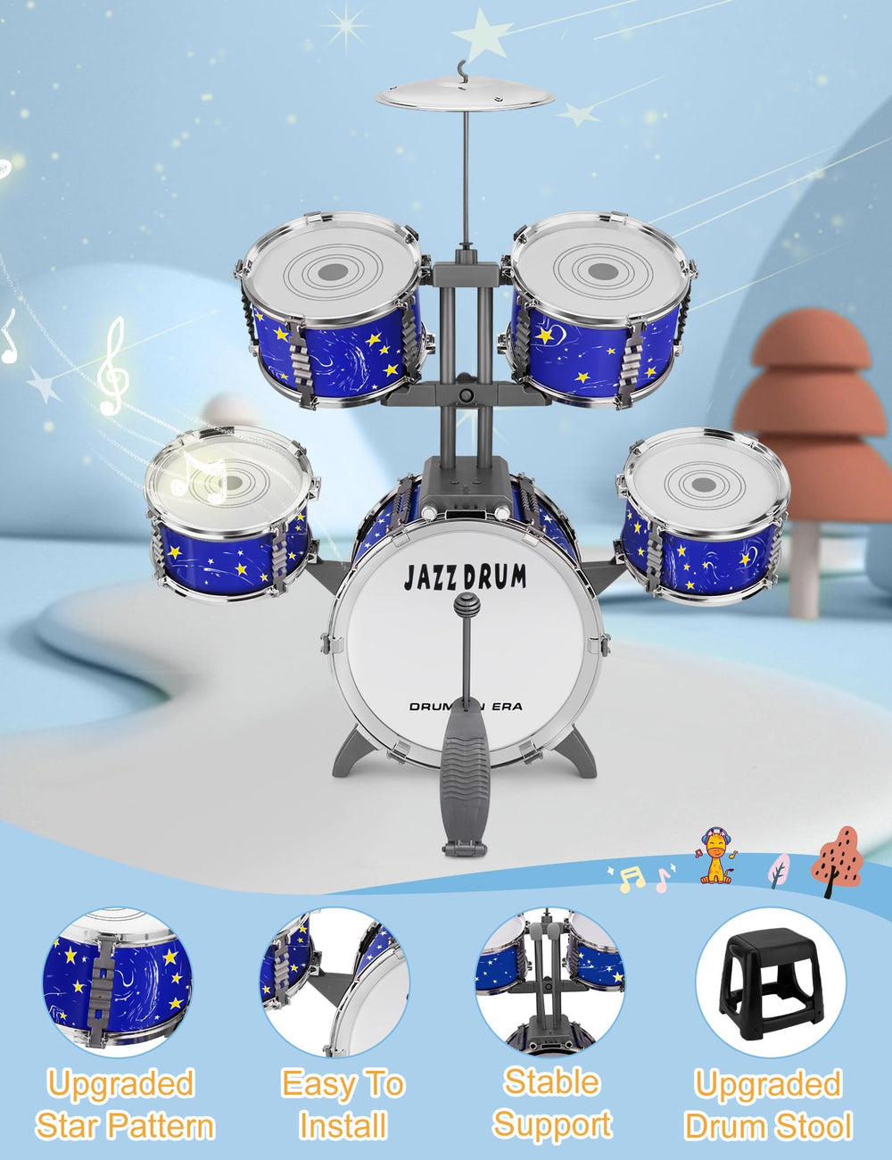 CHADRIGIVS drum set center drums double-layer reinforcement close-up, extra durability for kids.