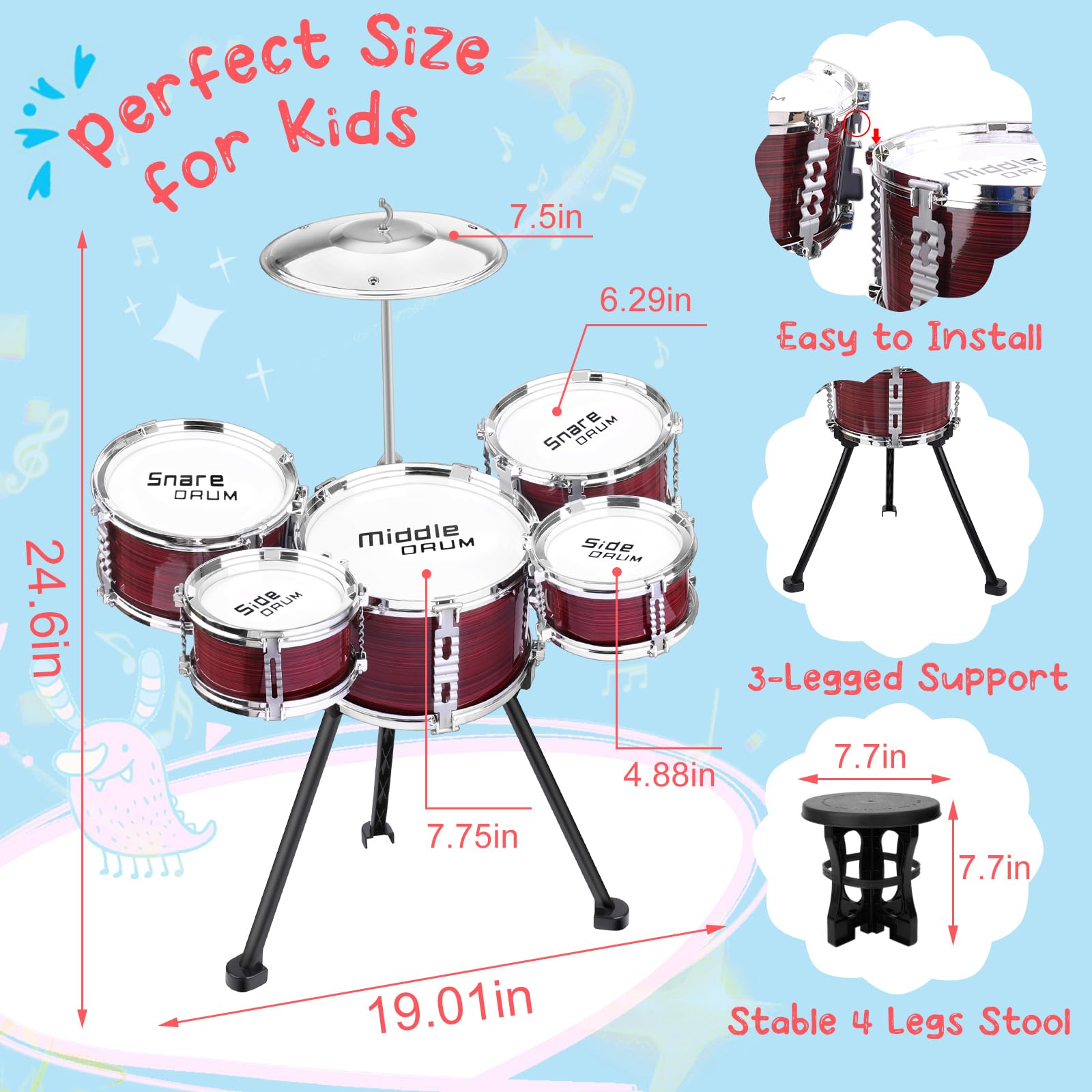 CHADRIGIVS compact drum set fits small spaces for tidy storage.
