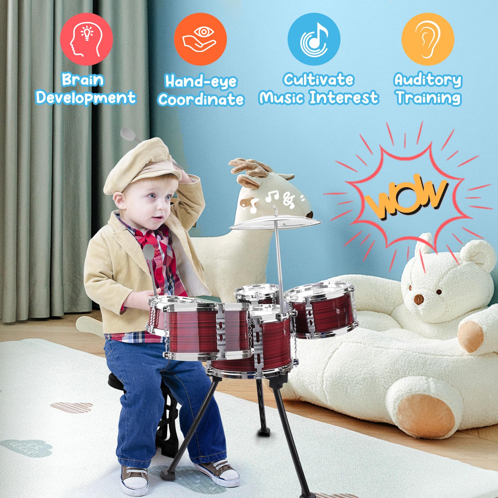 CHADRIGIVS drum set with cymbal supports engaging musical play for kids.