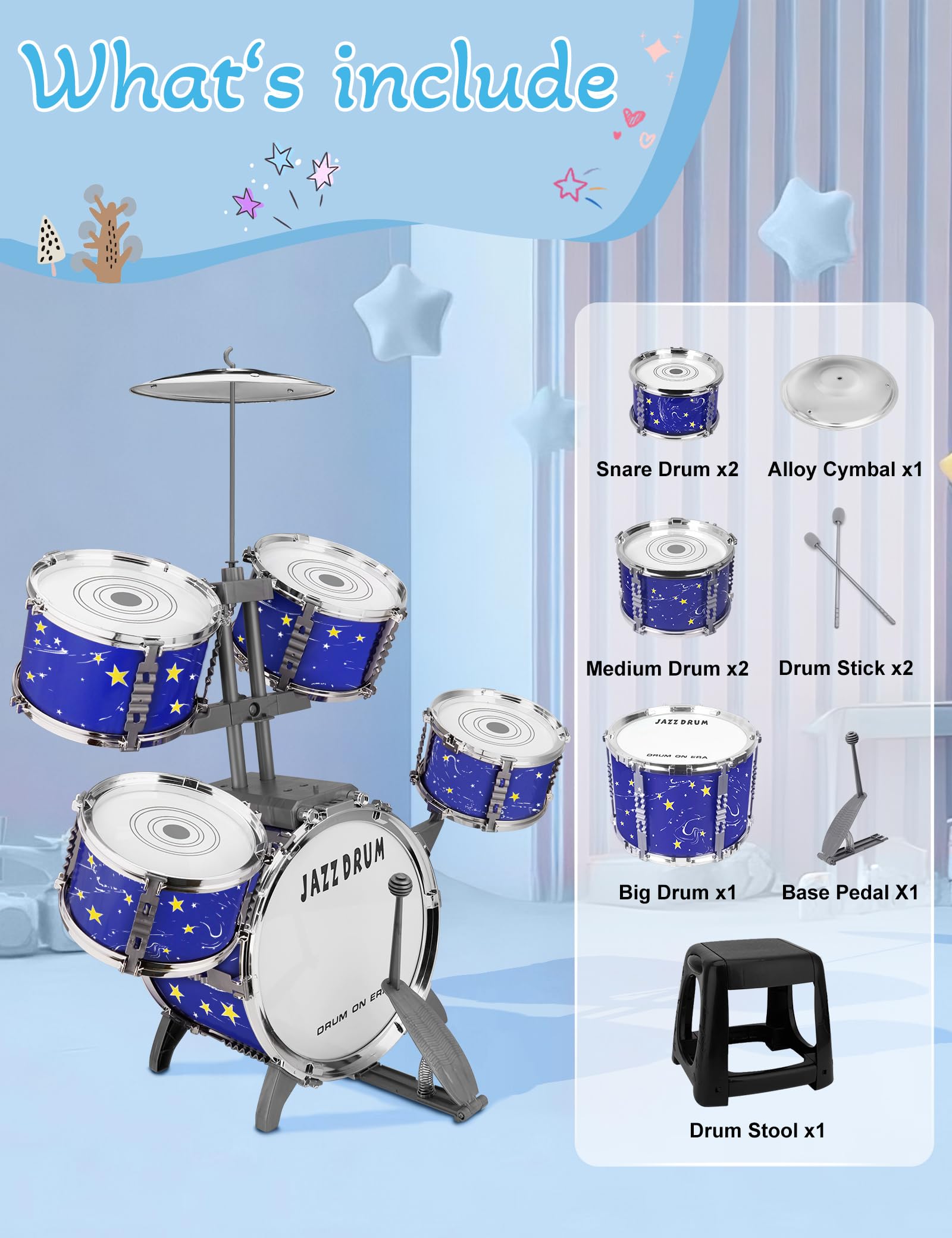 CHADRIGIVS drum set includes four-legged stool, convenient seating for at-home practice.