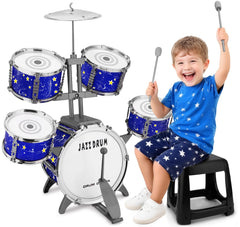 CHADRIGIVS upgraded kids drum set full view in starlight blue, ideal for imaginative play.